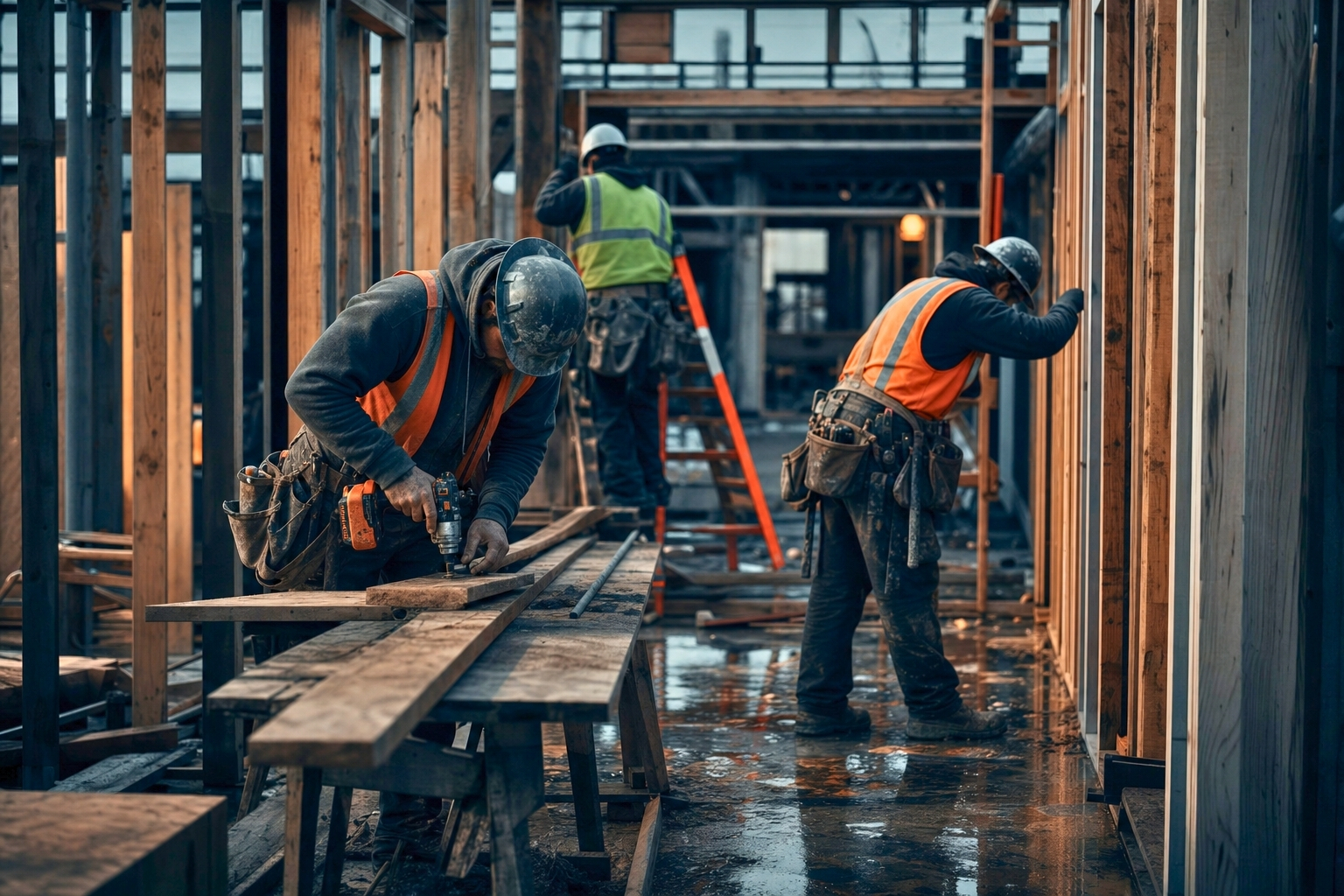 Construction crew working on a job site