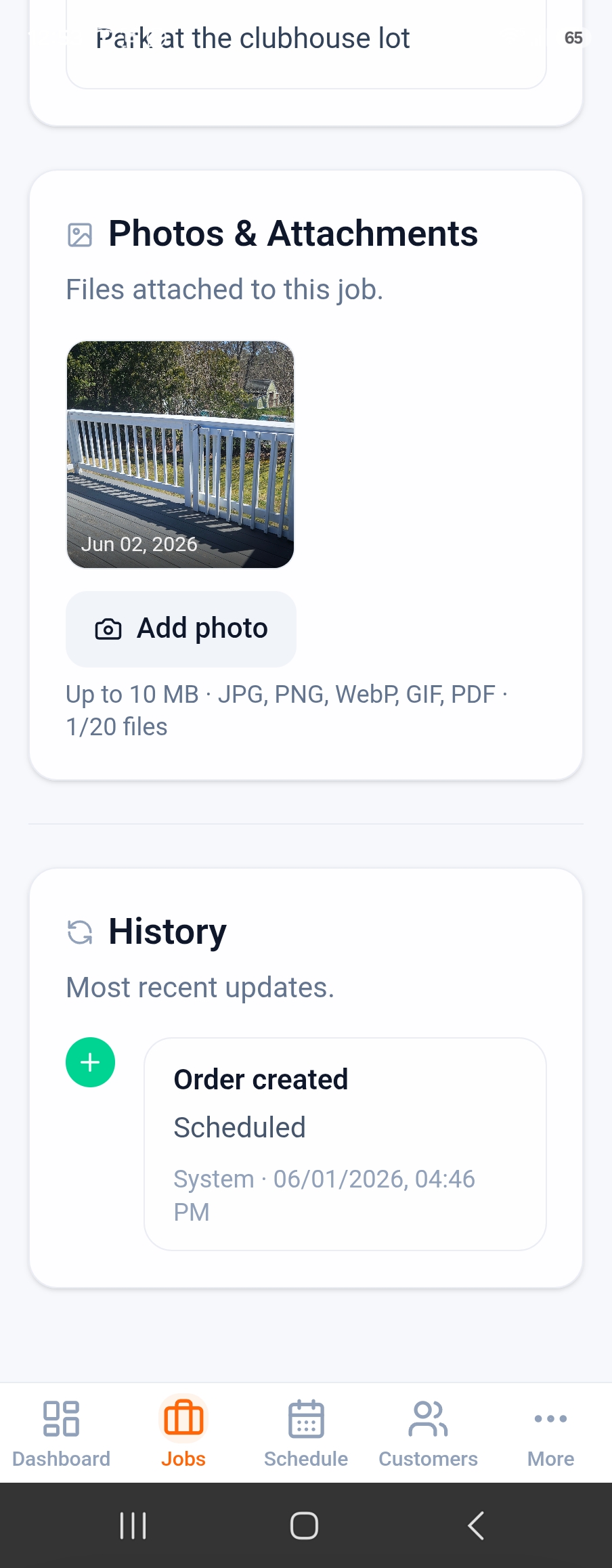 Operalis job details and check-in screen on mobile
